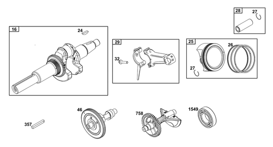Crankshaft Group Diagram and Parts List for 25V337-0016-F1  Briggs and Stratton Engine